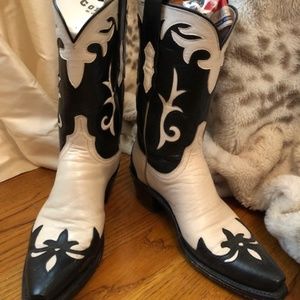 Black & White Genuine Leather Western Boots